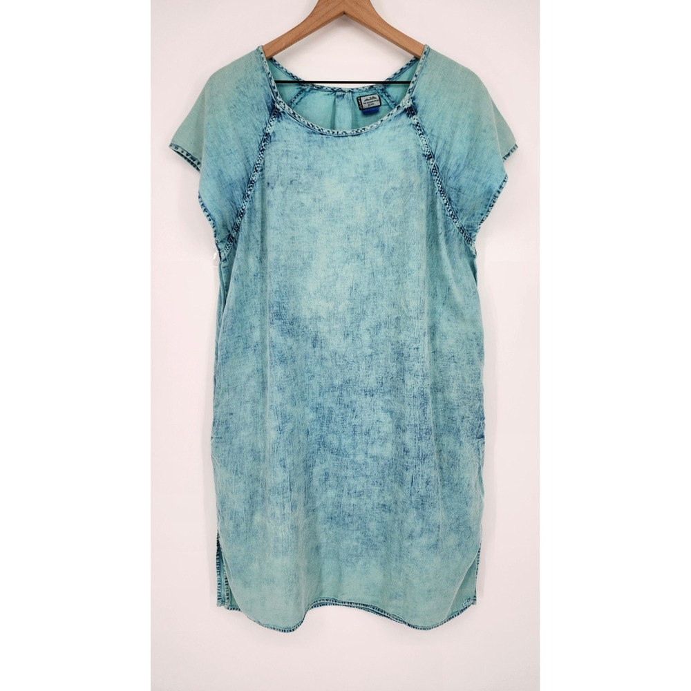 KAVU Women Blue Acid Wash Dress Size L Boho Beachy Granola Coastal Surf Outdoor